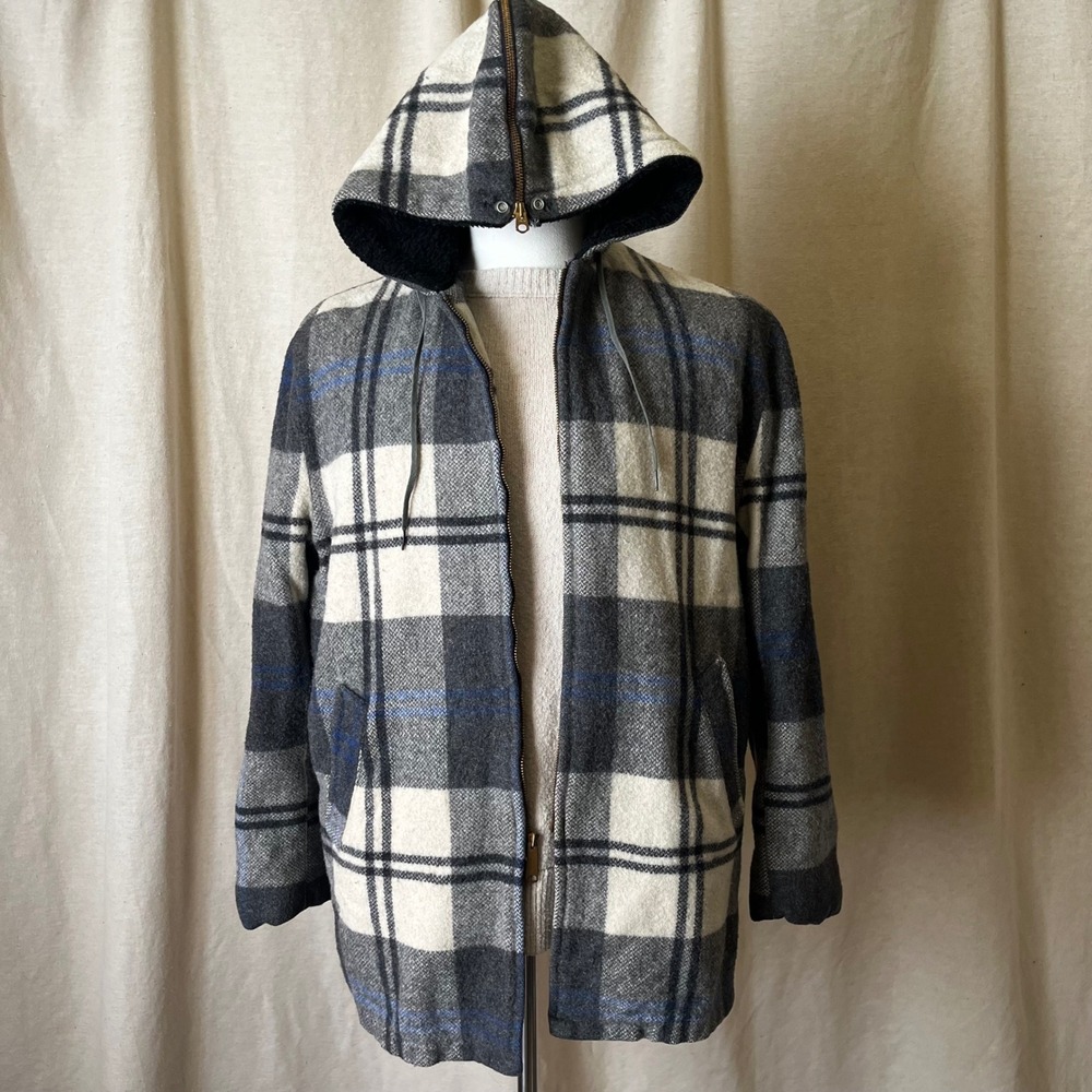 Vintage 1950s 60s Niagara Wool Plaid Hooded Jacket Talon Zip USA L XL‎